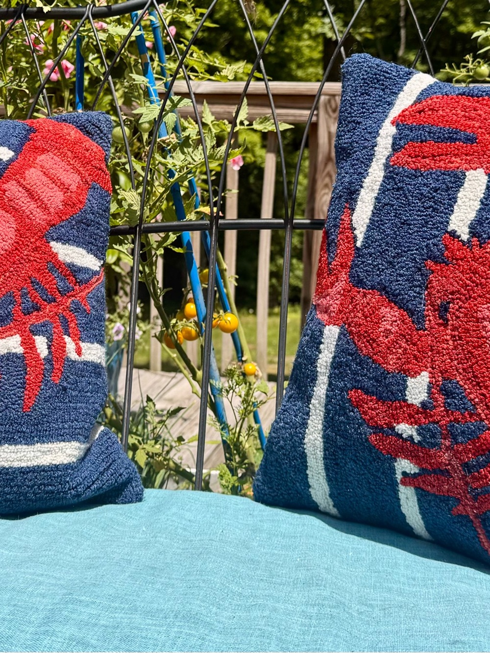 LL Bean Hooked Lobster Accent Pillow in Red on Navy - Picture 3 of 3